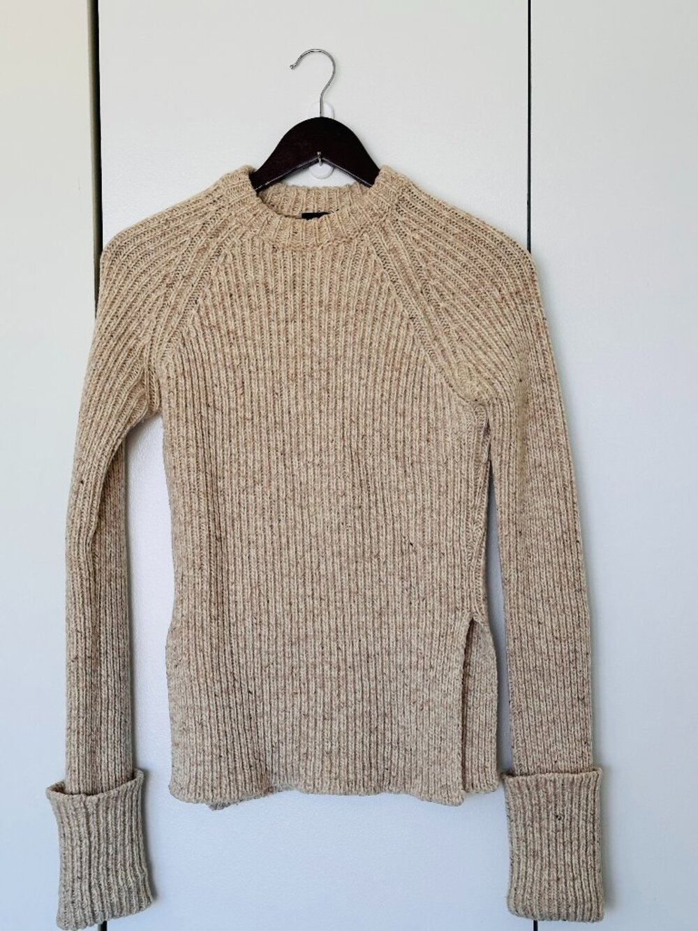 Joseph Oatmeal Mélange Ribbed Chunky Wool Sweater (Made in Italy) - Size XS